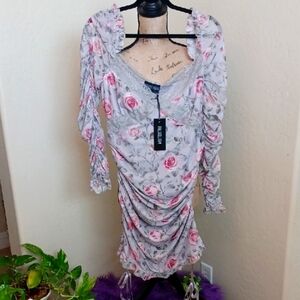 DOLLSKILL CURRENT MOOD 1X GARDEN HIDEAWAY MINI DRESS STRETCH MESH ALL OVER ROSES